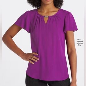 NWT Fortune + Ivy Wallingford Keyhole Flutter Sleeve  Blouse Womens Large